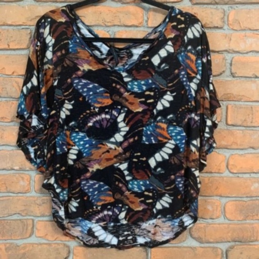 Love Life‎ Live Butterfly Print Dolman Top Womens Small Black Lightweight Blouse